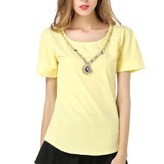 Plain Short Sleeve Chiffon Top