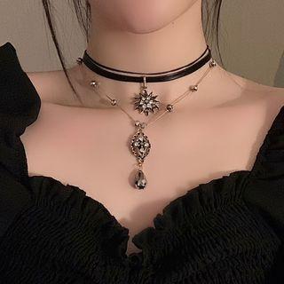 Layered Rhinestone Choker Black - One Size