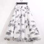 Leaf Embroidered Midi A-line Skirt