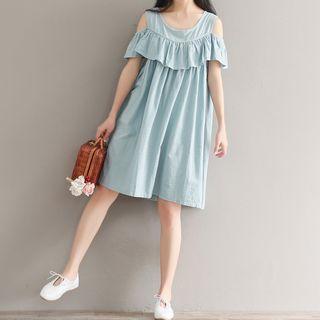 Frilled Cold Shoulder A-line Dress