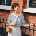 Tie-neck Elbow-sleeve T-shirt Blue - One Size