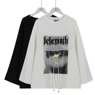 Long-sleeve Tied Print T-shirt