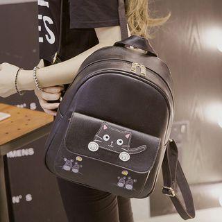 Cat Applique Faux-leather Backpack