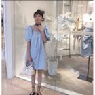 Short-sleeve Square Neck Plain Loose Fit Dress As Shown In Figure - One Size