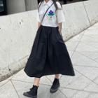 Printed Shirt / Plain Midi Skirt