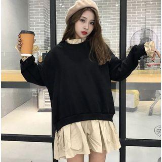 Mock Two-piece Long-sleeve Sweatshirt Mini Dress As Shown In Figure - One Size