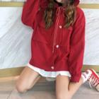 Ruffle Trim Hooded Jacket Red - One Size
