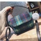 Pompom Plaid Crossbody Bag