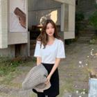 Short-sleeve Slit-side Textured T-shirt