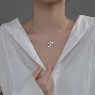 Faux Pearl Rhinestone Moon Necklace Silver - One Size