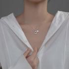 Faux Pearl Rhinestone Moon Necklace Silver - One Size