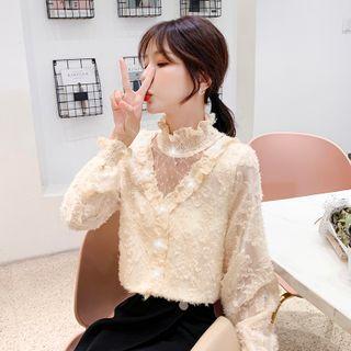 Lace Mock-neck Buttoned Blouse