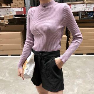 Mock Neck Lettering Long-sleeve Knit Top