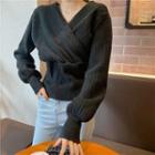 Plain V-neck Long-sleeve Sweater - 3 Colors