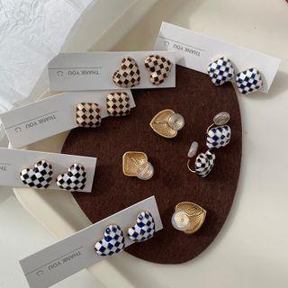 Checkerboard Ear Stud / Clip-on Earring (various Designs)
