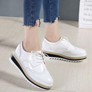 Genuine Leather Platform Brogue Oxfords