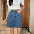 Argyle Denim Mini A-line Skirt
