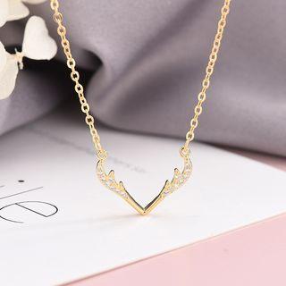 925 Sterling Silver Rhinestone Deer Horn Pendant Necklace Ns306 - One Size