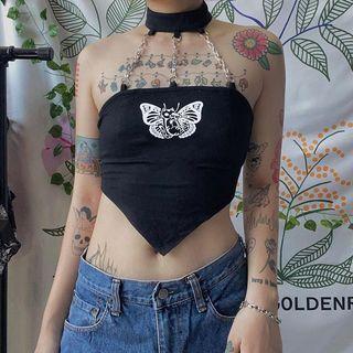 Halter Butterfly Print Top