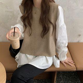 Long Sleeve Round Neck Shirt / Plain Vest