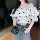 Off-shoulder Dotted Cropped Blouse White - One Size