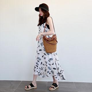 Spaghetti-strap Foliage Long Dress