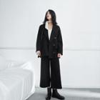Set: Double-breasted Wool Blazer + Wide-leg Cropped Pants