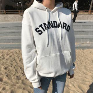 Kangaroo-pocket Lettering Embroidery Hoodie