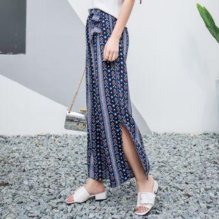 Patterned Slit Wide Leg Pants