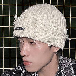 Applique Distressed Knit Beanie