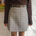 Zip-back Plaid Mini Skirt With Belt