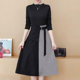 Asymmetric Long-sleeve Midi A-line Dress