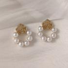Sterling Silver Faux Pearl Mini Hoop Drop Earring 1 Pair - 1446 - White & Gold - One Size