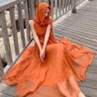 Set: Sleeveless Maxi A-line Dress + Shawl