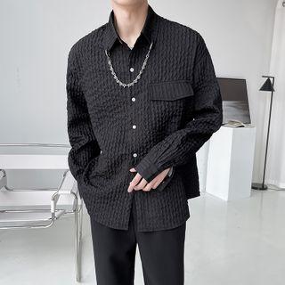 Long-sleeve Chain Accent Shirred Shirt