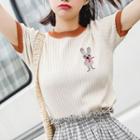 Short-sleeve Rabbit Embroidered Knit Top