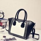 Studded Color Block Handbag With Shoulder Bag