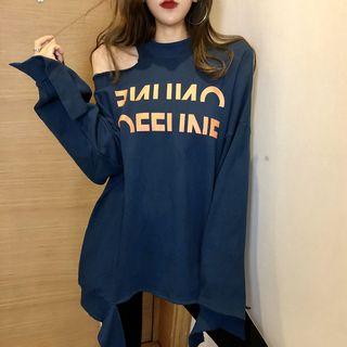 Lettering Cut Out Sweatshirt Blue - One Size