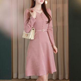 Sweetheart-neck Midi Dress With Belt