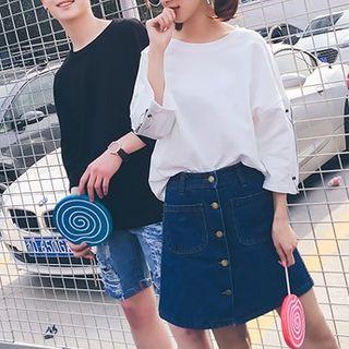 Couple Matching 3/4-sleeve Hoop-accent T-shirt