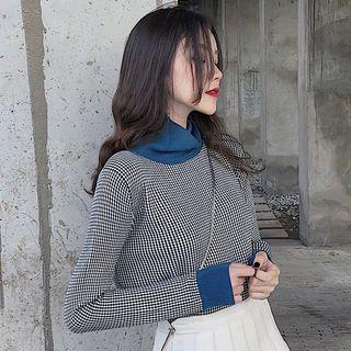 Turtleneck Gingham Sweater