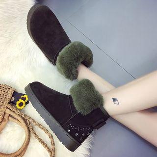 Studded Faux-fur Trim Short Boots