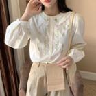 Puff-sleeve Floral Embroidered Blouse Light Almond - One Size