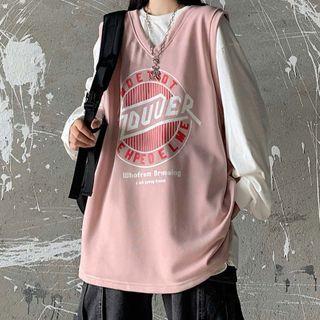 Loose-fit V-neck Pattern Vest