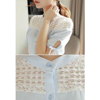Lace-yoke Short-sleeve Blouse