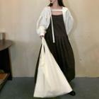 Spaghetti-strap Plaid Midi A-line Dress / Long-sleeve Shrug