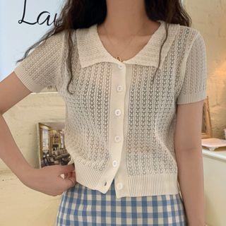 Short-sleeve Polo Pointelle Knit Top