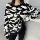 Zebra Print Knit Sweater As Figure - One Size