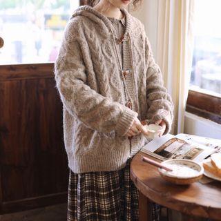 Toggle Button Cable Knit Cardigan Melange Coffee - One Size