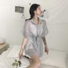 Set: Elbow-sleeve Mini Dress + Slipdress